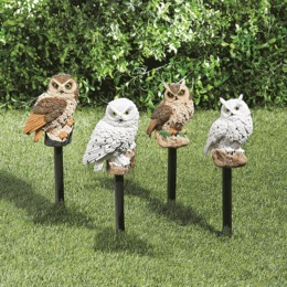 Set of 4 Decorative Solar Owls, , large