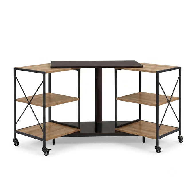 Expandable Rotatable Powered TV Stand, Brown, large