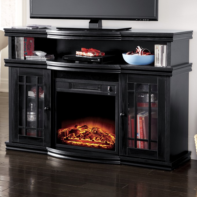 Black Media Center Fireplace, , large