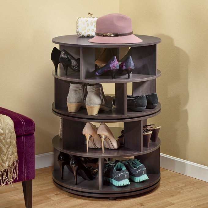 Round Swivel Shoe Rack, Brown, large