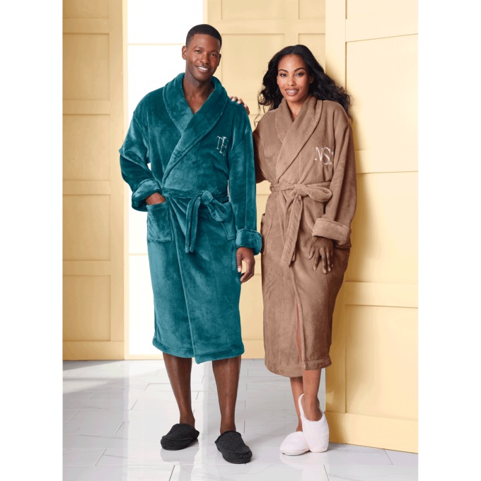 Unisex Plush Fleece Robe with Monogram Personalization Option, , large