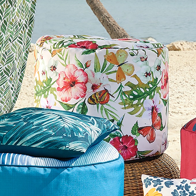 Outdoor Pouf, Butterfly Floral, large
