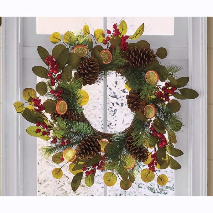 Berry Pinecone and Dried Orange Wreath, , large