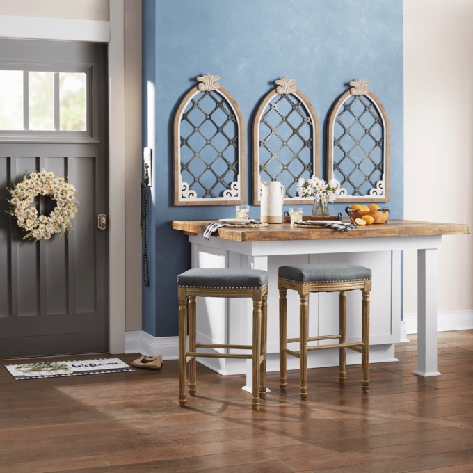 Set of 2 Linen-Look Bar Stools, , large