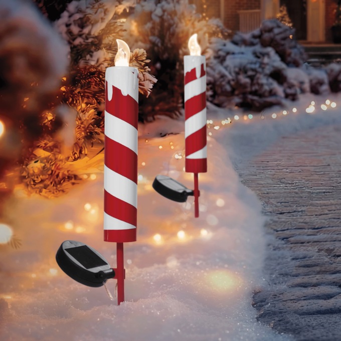 Candy Cane Candle Solar Stake, Multi, large