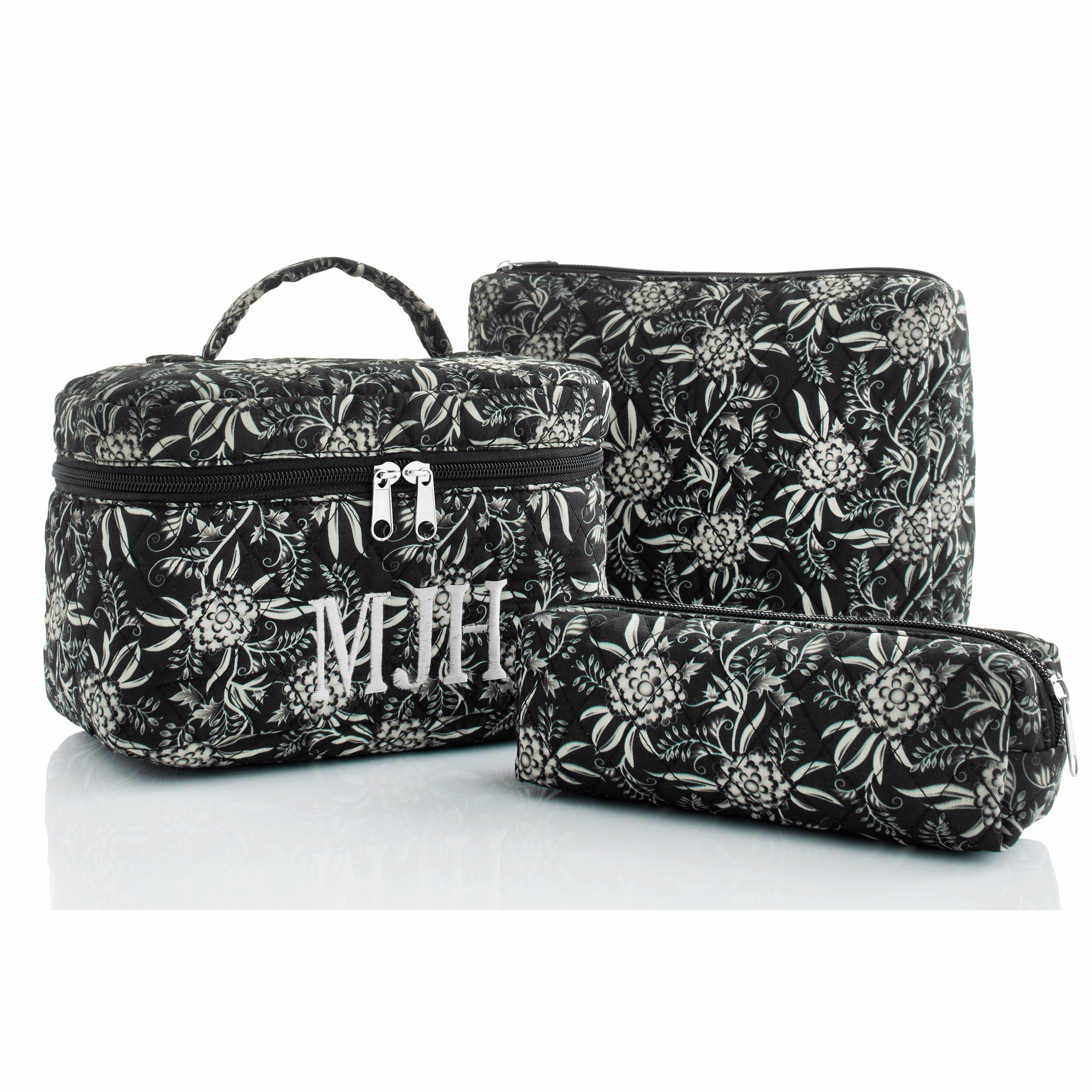 Personalized 3-Piece Travel Bag Set, Black Floral, large