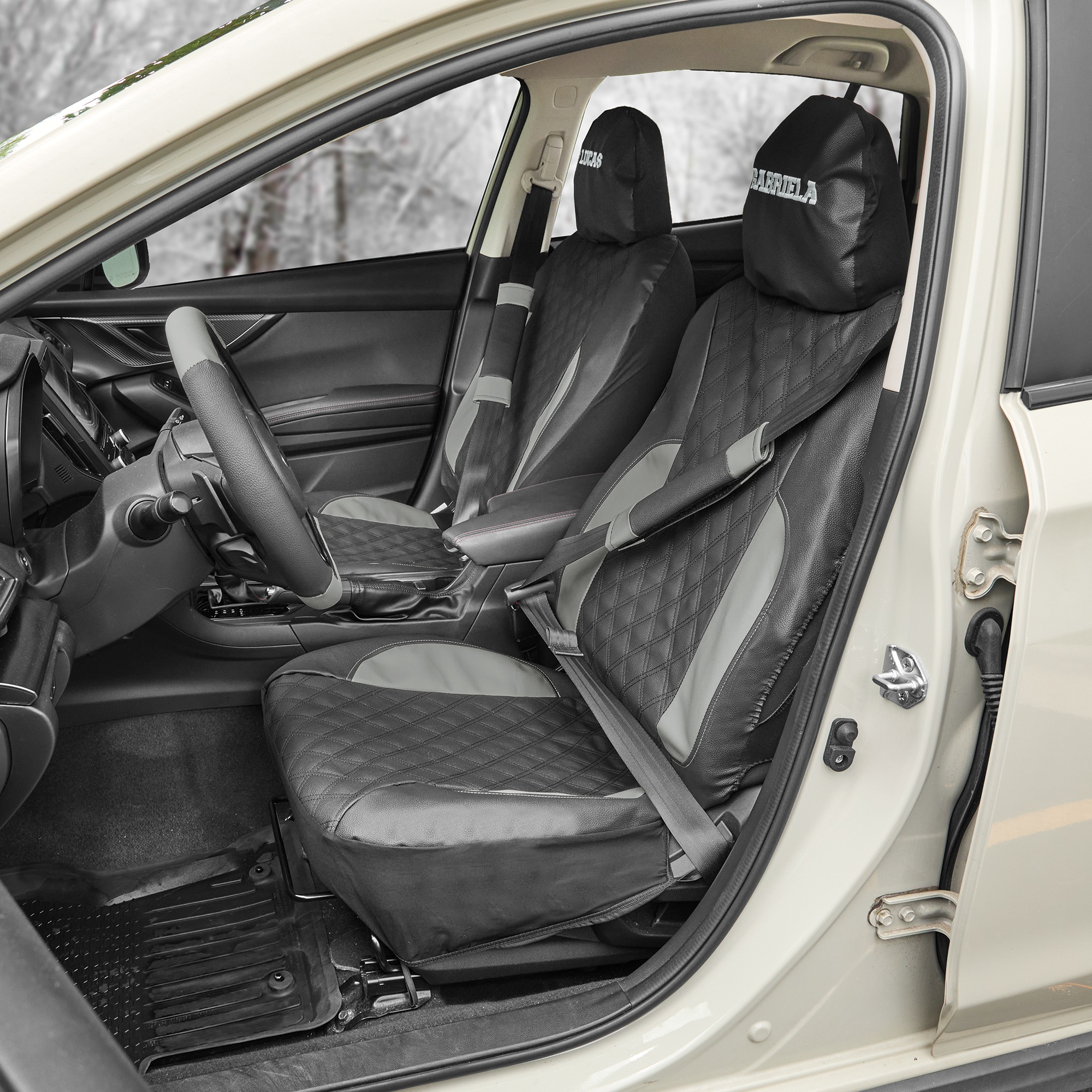 Personalized 14-Piece Car Seat Cover Sets, Gray, large