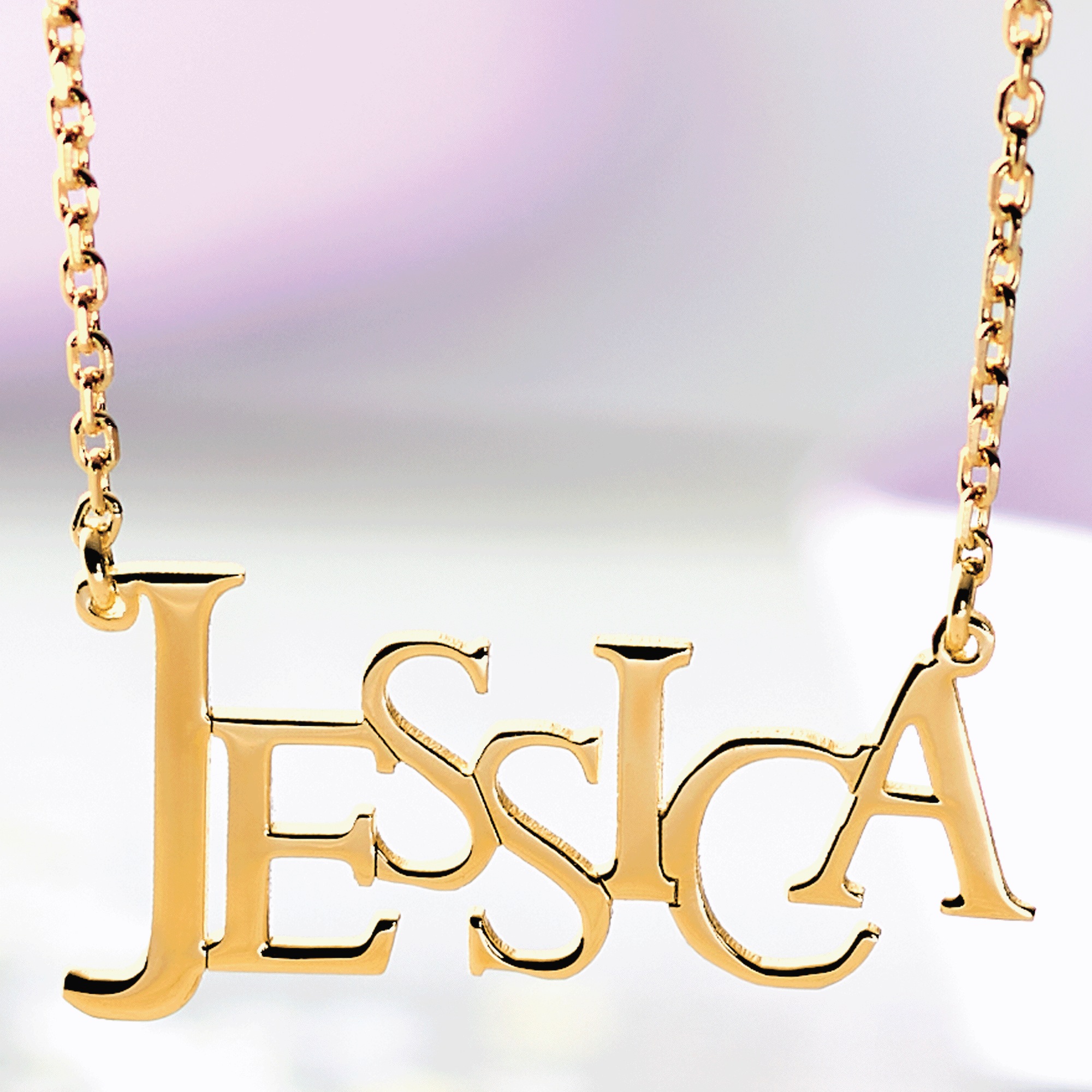 Personalized Name Staggered Letters Necklace, Gold over Sterling Silver, large
