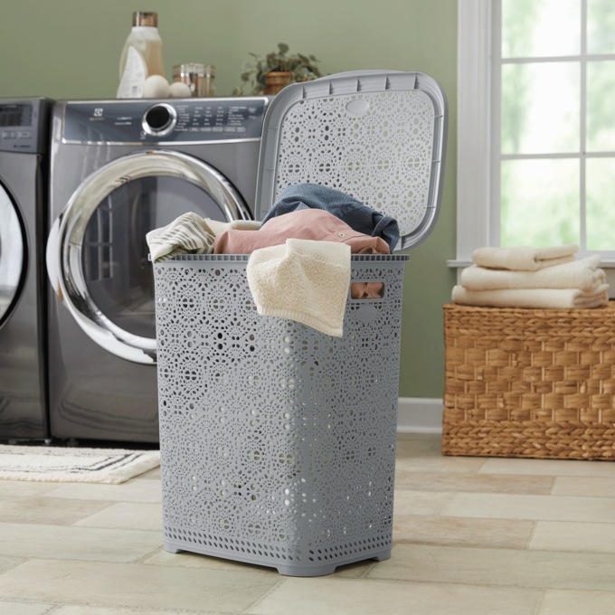 Lacy Laundry Hamper, Gray, large