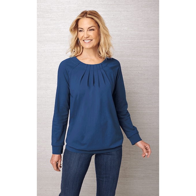 Long-Sleeve Banded-Bottom Top, , large