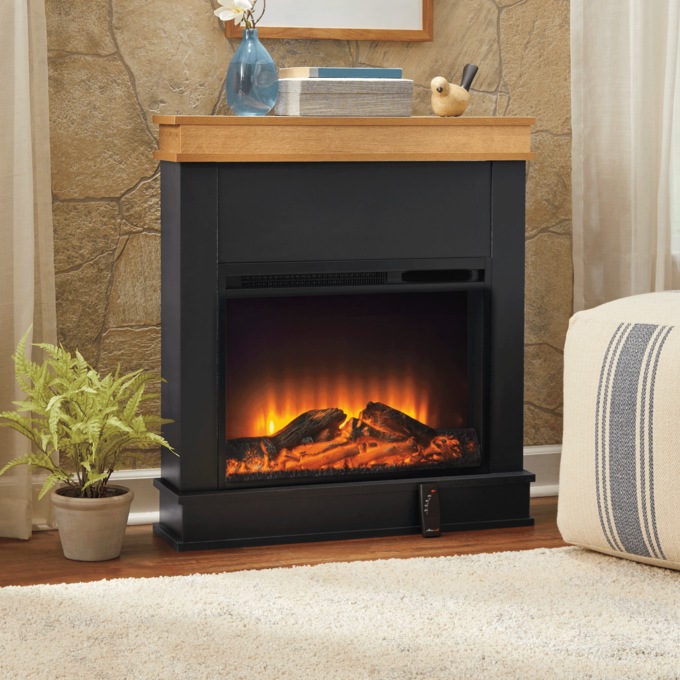 Harbor Electric Fireplace with Mantel, Black, large