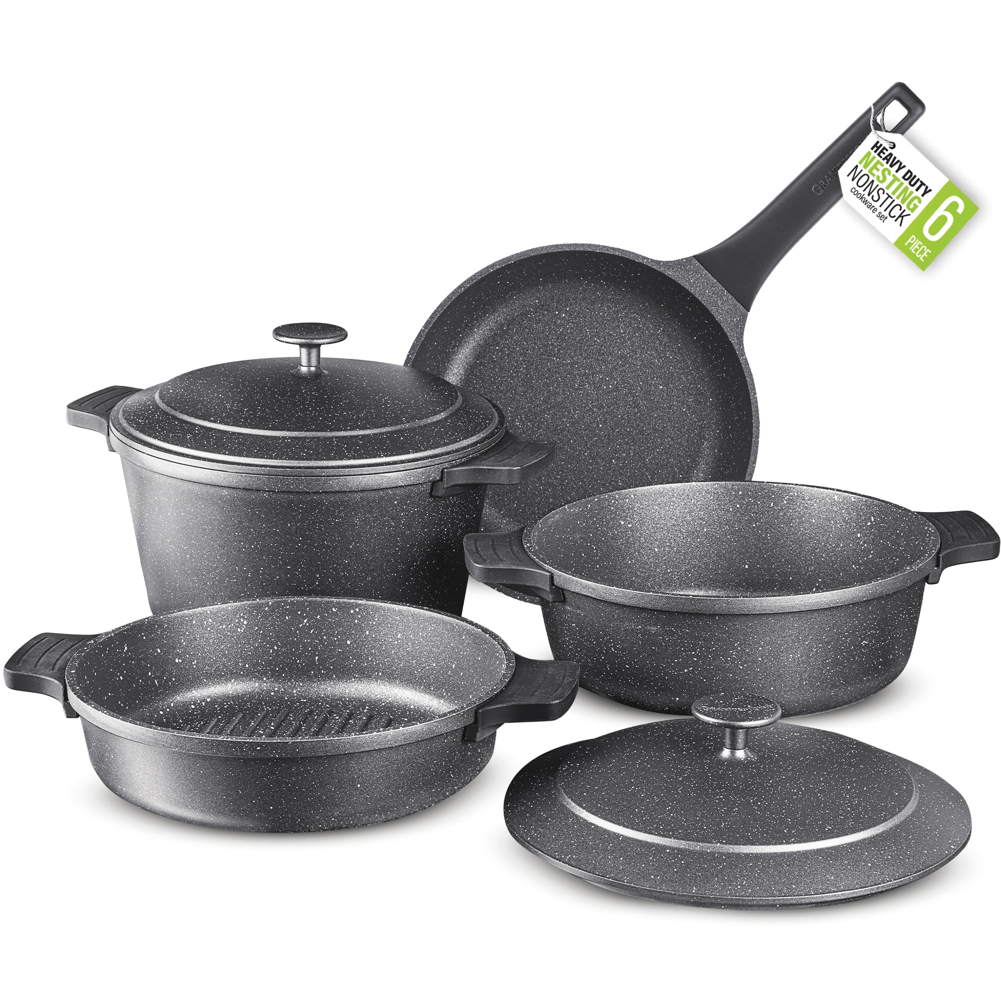 Granitestone 6-Piece Cast Aluminum Stackable Cookware Set, , large