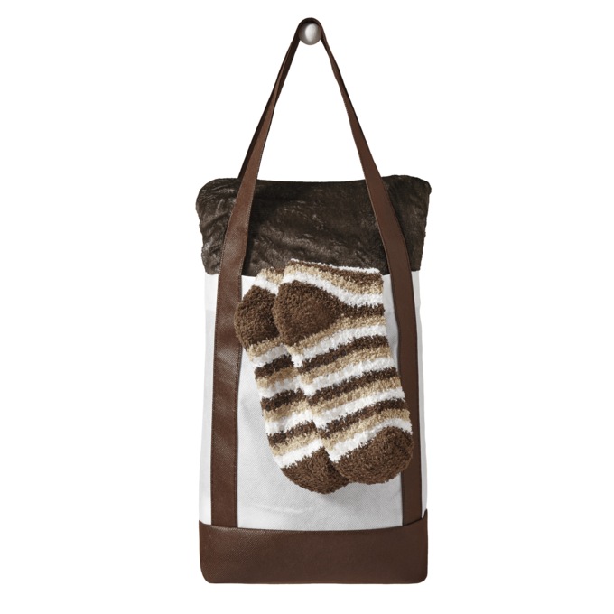 Tote, Throw & Socks Gift Set, Brown, large