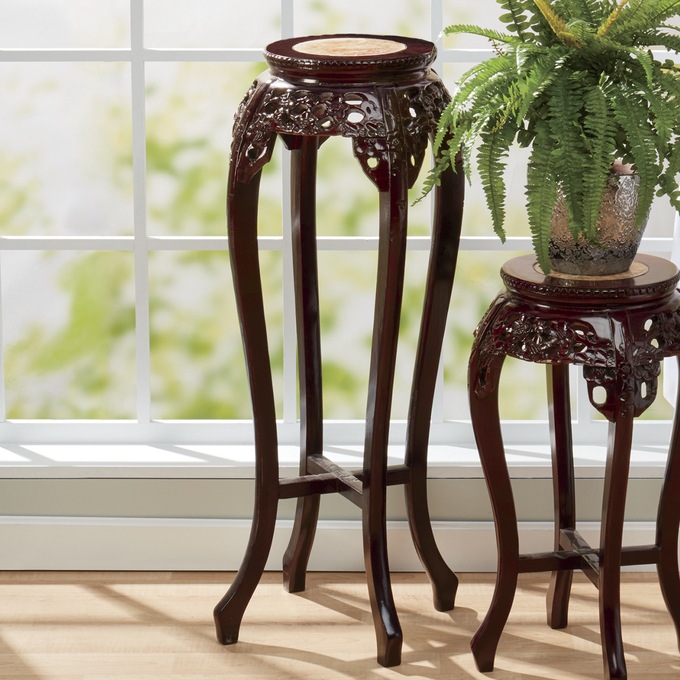 Hand-Carved Genuine Marble Tall Plant Stand, , large