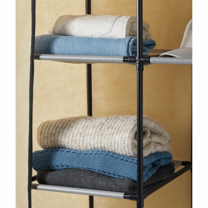 Fabric Storage Wardrobe Closet with Drawers and Hanging Bar, , large