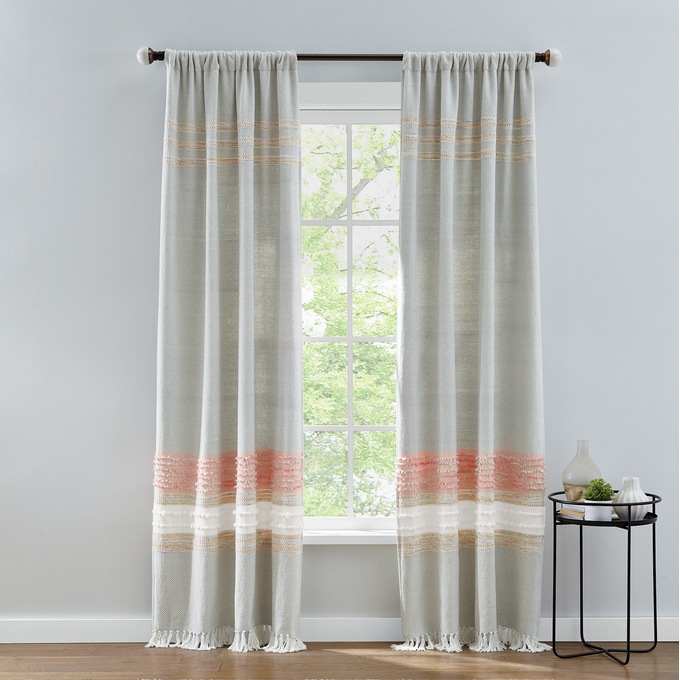 Textured Stripe Panel with Tassel Fringe, , large