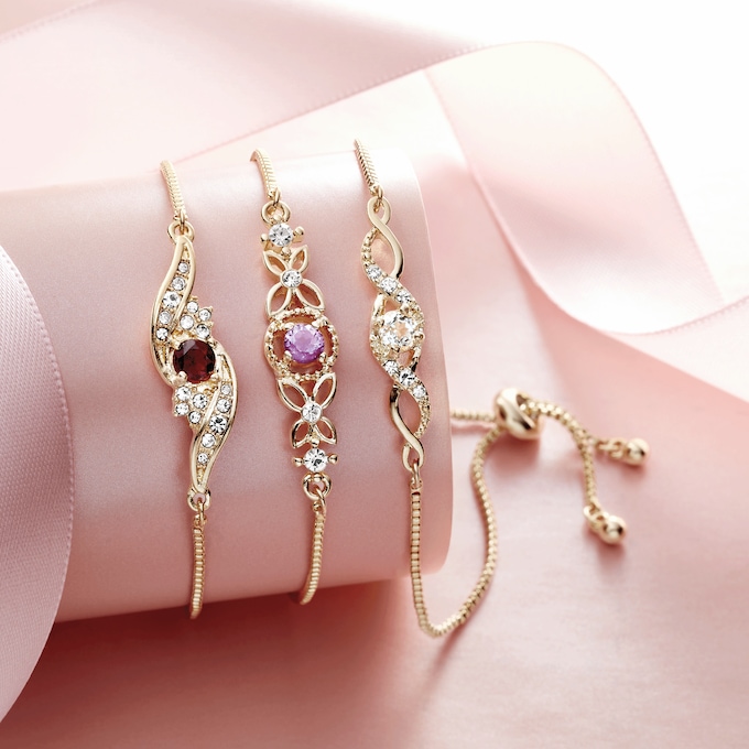 Genuine Gemstone 3-Piece Adjustable Bracelet Set, Goldtone, large