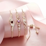 Genuine Gemstone 3-Piece Adjustable Bracelet Set, Goldtone, large