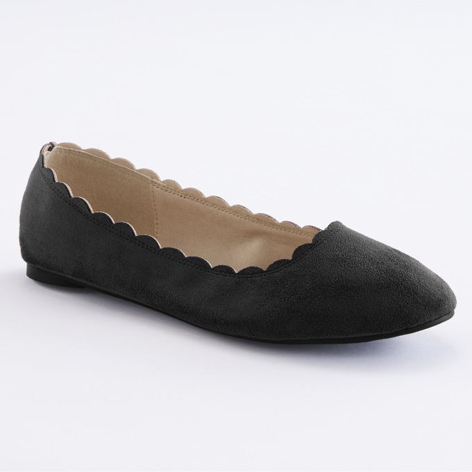Scalloped Faux-Suede Flat for Women, Black, large