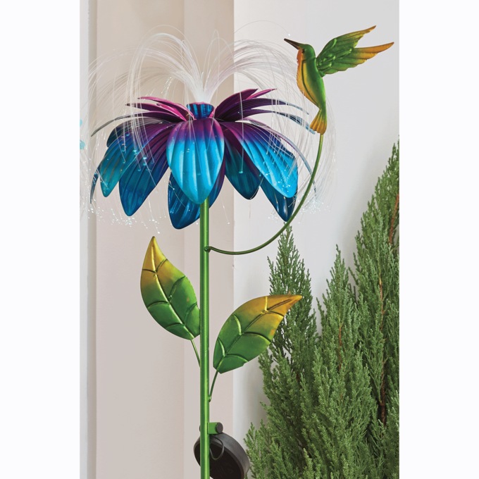 Solar Daisy Fiber Optic Spinner Stake, Blue, large