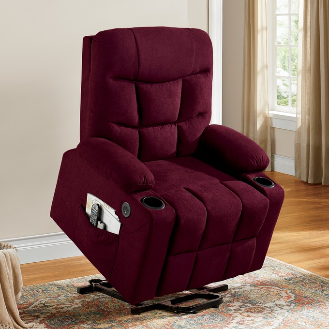Colton Lift Recliner with Heat & Massage, Burgundy, large