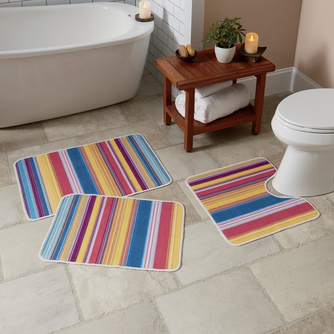 Color Connection Striped 3-Piece Bath Mat Set, , large