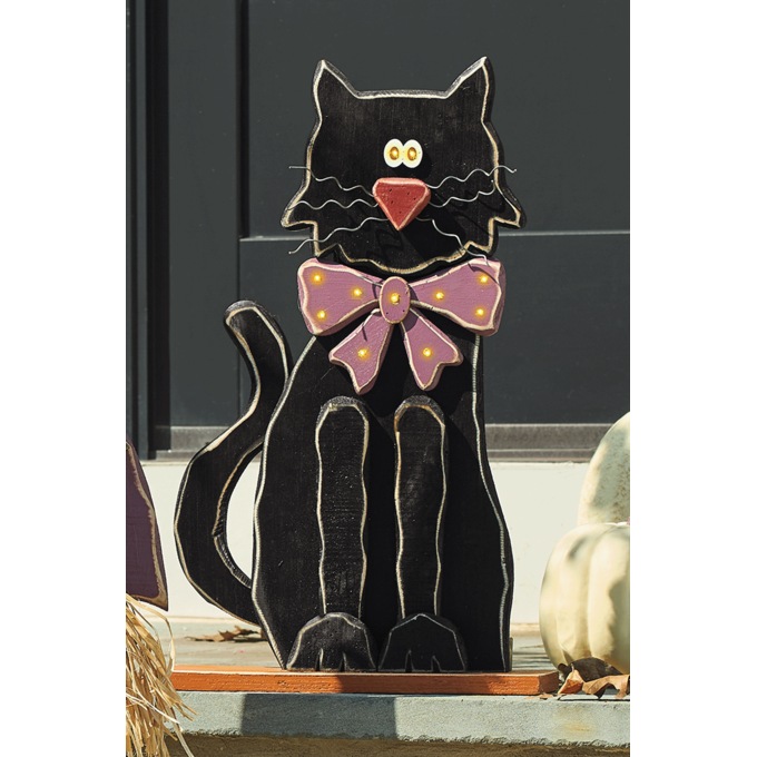 Chunky Wood Cutouts Lit Black Cat, , large