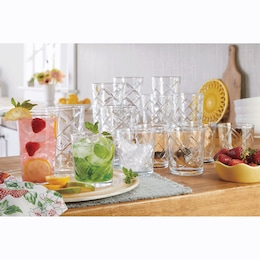 Gibson Home Great Foundations 16-Piece Lattice Double Old-Fashioned Glass and Tumbler Set, , large