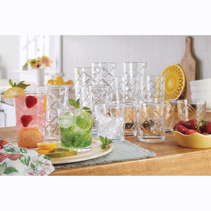 Gibson Home Great Foundations 16-Piece Lattice Double Old-Fashioned Glass and Tumbler Set, , large