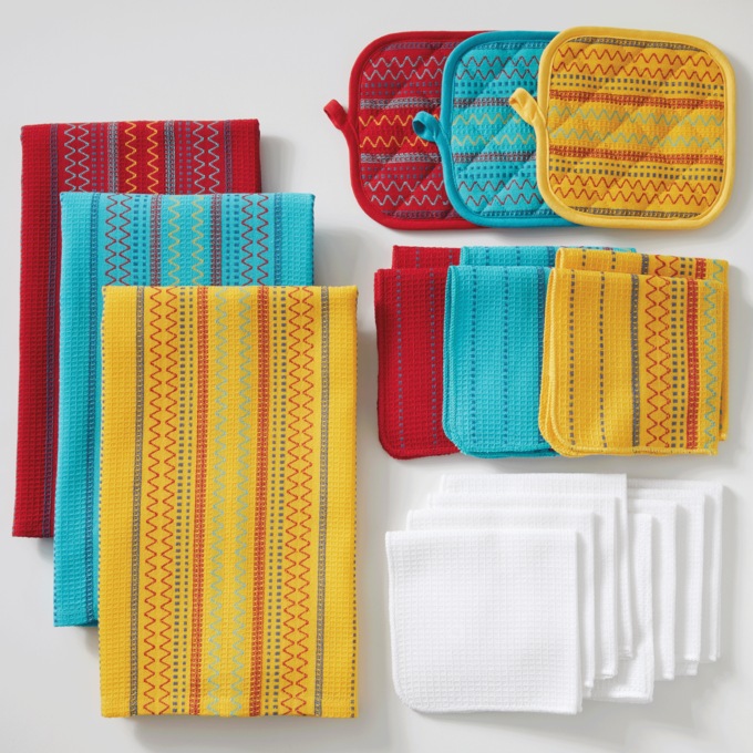 Salsa 20-Piece Cotton Kitchen Towel Set with Dishcloths and Potholders, , large