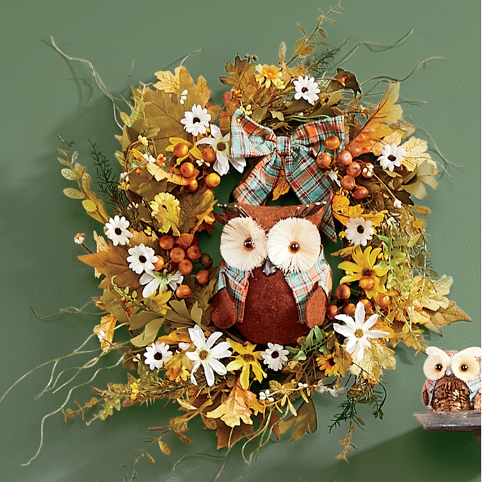 Harvest Owl Wreath, , large