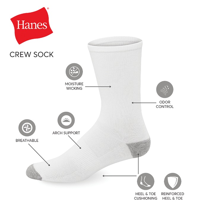 Hanes 12-Pack X-Temp Men's Crew Sock with Arch Support, , large