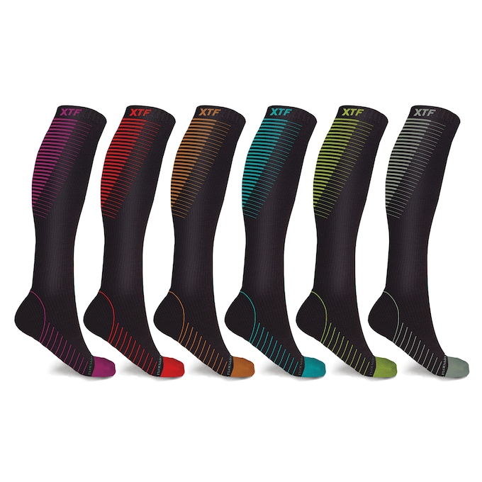 6-Pack Copper Compression Socks, Black/Multi, large