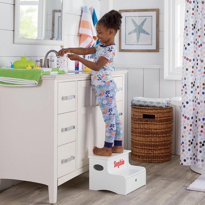 Kids&rsquo; Storage Step Stool, White, large