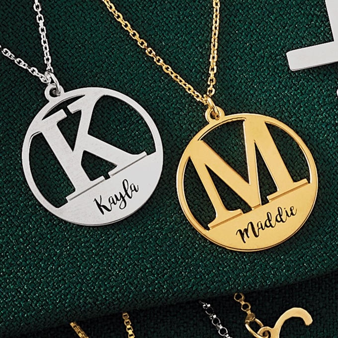 Initial Name Round Pendant, , large
