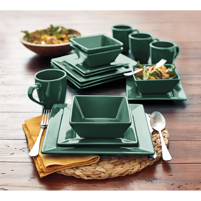 16-Piece Modern Square Dinnerware Set in Solid Colors, , large