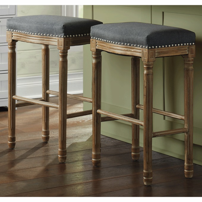 Set of 2 Linen-Look Bar Stools, , large