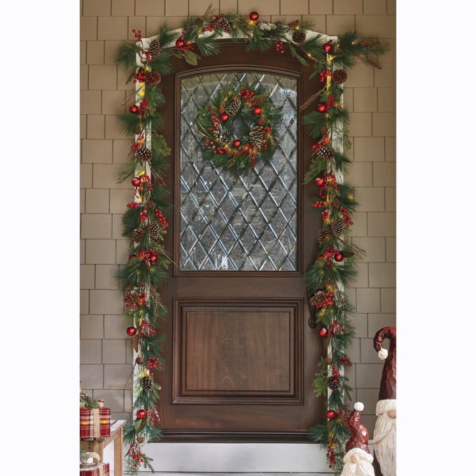 Lighted Faux-Pine Wreath and Garland, , large