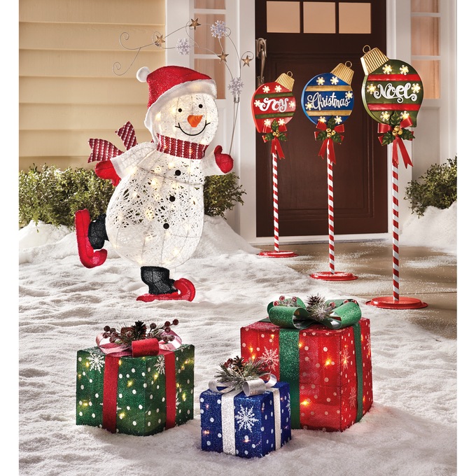 Lit Skating Snowman Lawn Décor, , large