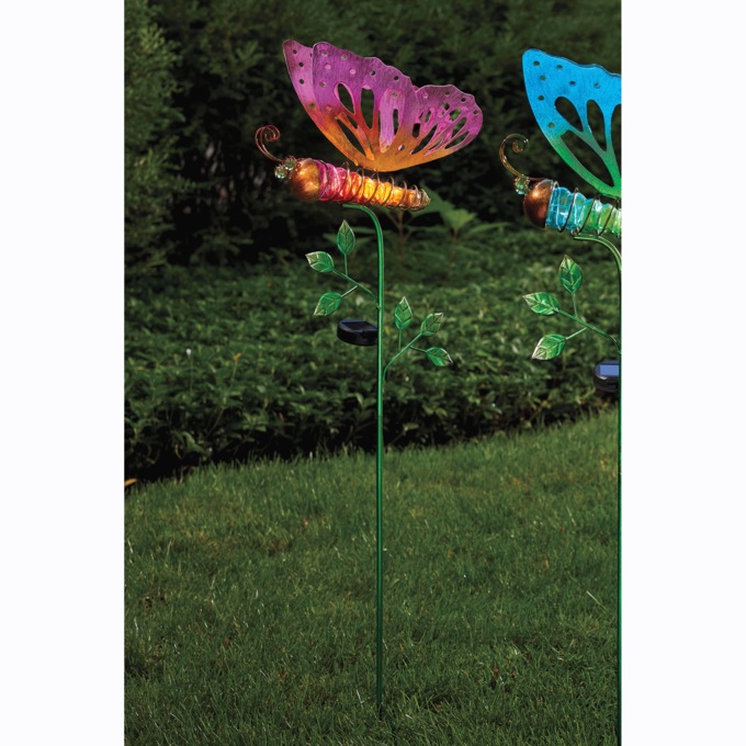 Solar Butterfly Stake, Pink, large