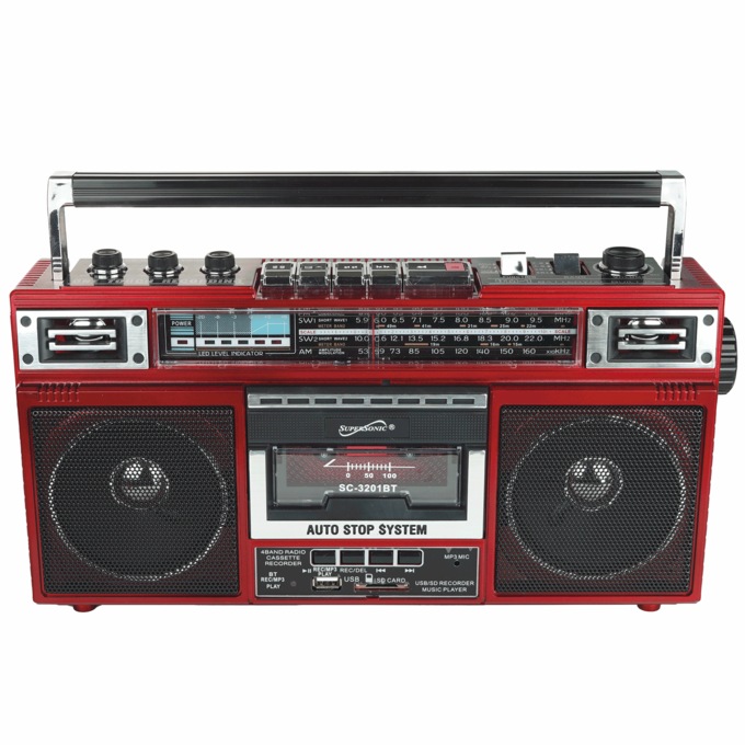 Supersonic 4-Band Radio and Cassette Player with Bluetooth, Red, large