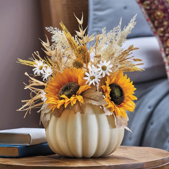 Fall Harvest Pumpkin Sunflower Floral Arrangement, Multi, large