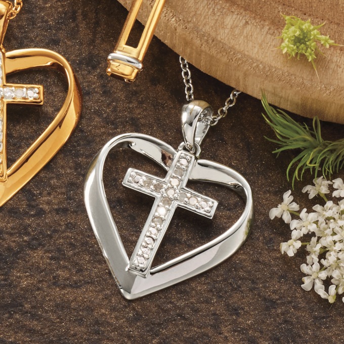 Diamond Heart/Cross Pendant, , large