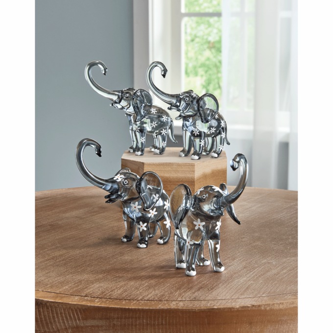 Set of 4 Glass Elephants, , large