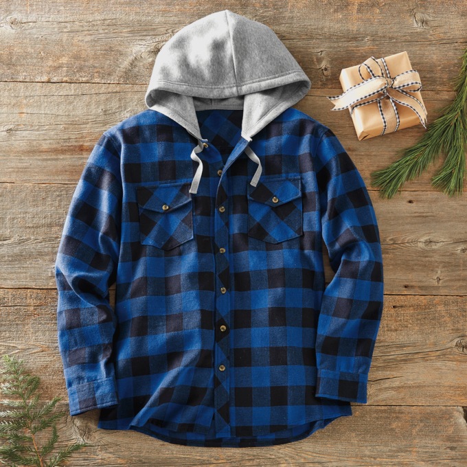 Men's Flannel with Fleece Hoodie, , large