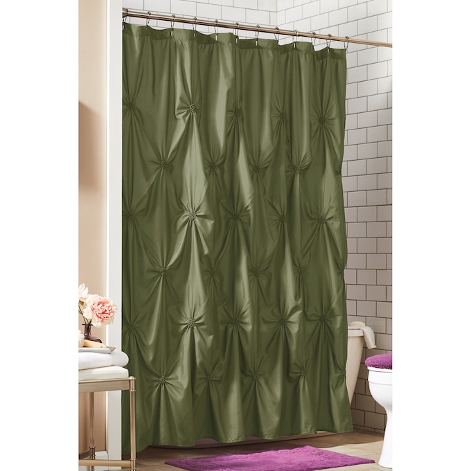 Serene Ruched Shower Curtain, Olive, large