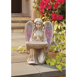 Large Solar Angel Birdbath, , large