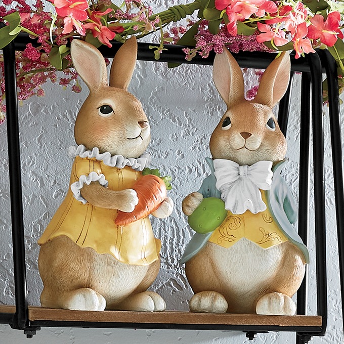 Set of 2 Resin Brown Bunnies, , large