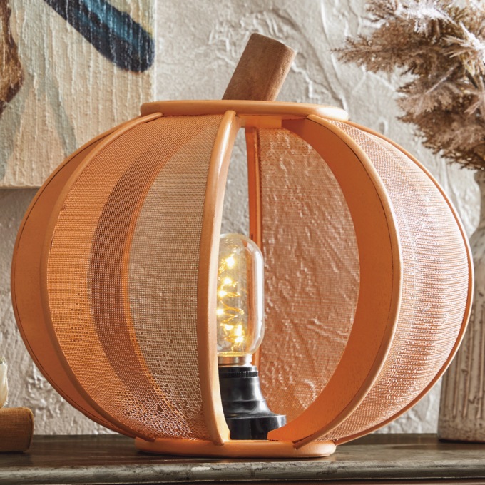 Lit Pumpkin Lantern with Edison Bulb, , large