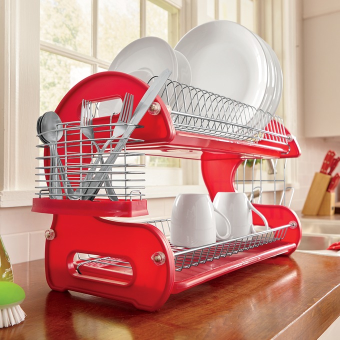 2-Tier Dish Rack, Delicious Red, large